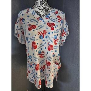 Women's I Love Lucy Medical Scrub Top Cap Sleeves Hearts Size Large Pockets